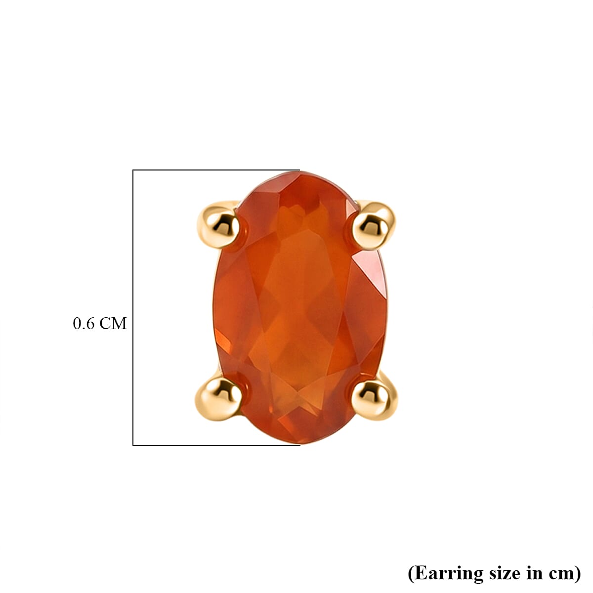D'Joy - Fire Opal Solitaire Stud Push Post Earring in Yellow Gold Plated Sterling Silver