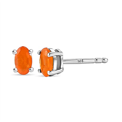 D'Joy - Fire Opal Solitaire Stud Push Post Earring in Platinum Overlay Sterling Silver