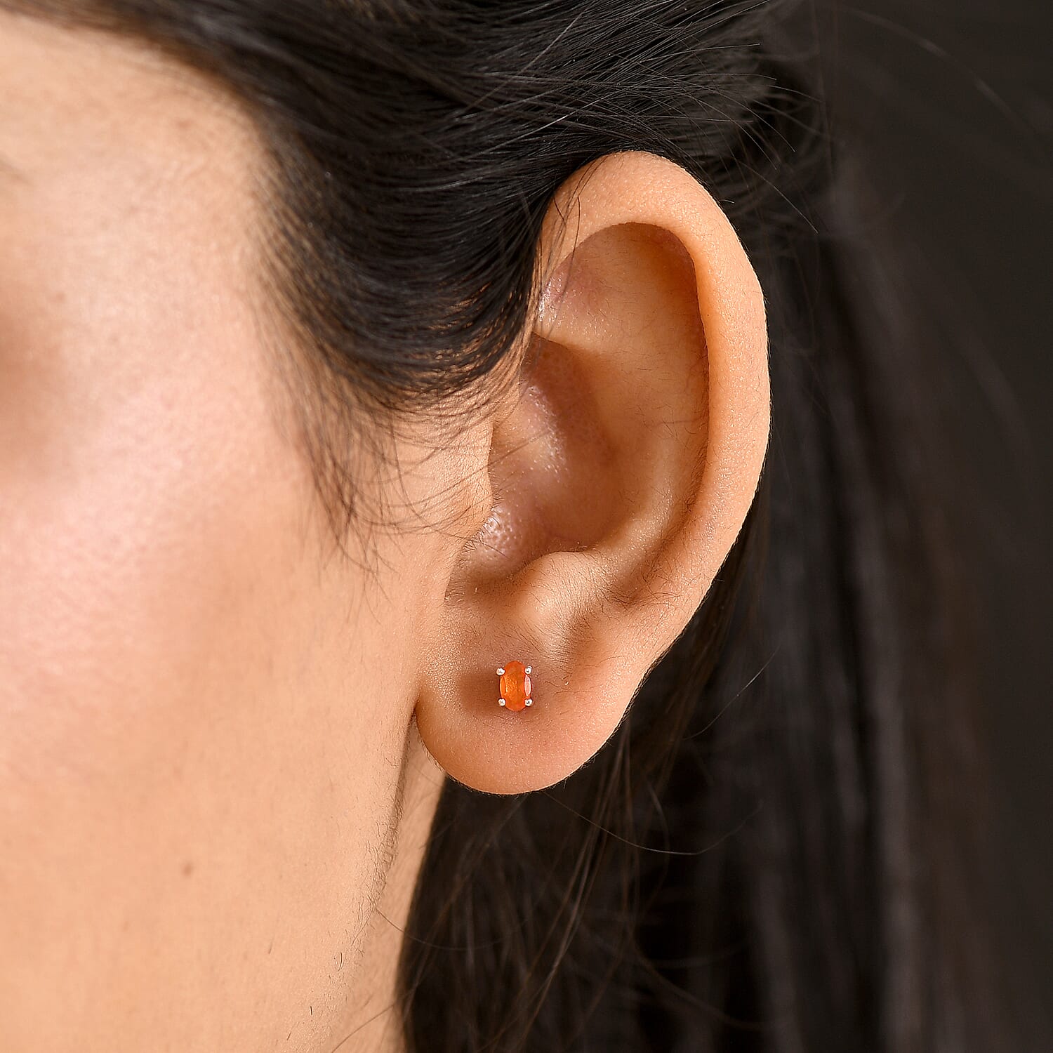 D'Joy - Fire Opal Solitaire Stud Push Post Earring in Platinum Overlay Sterling Silver