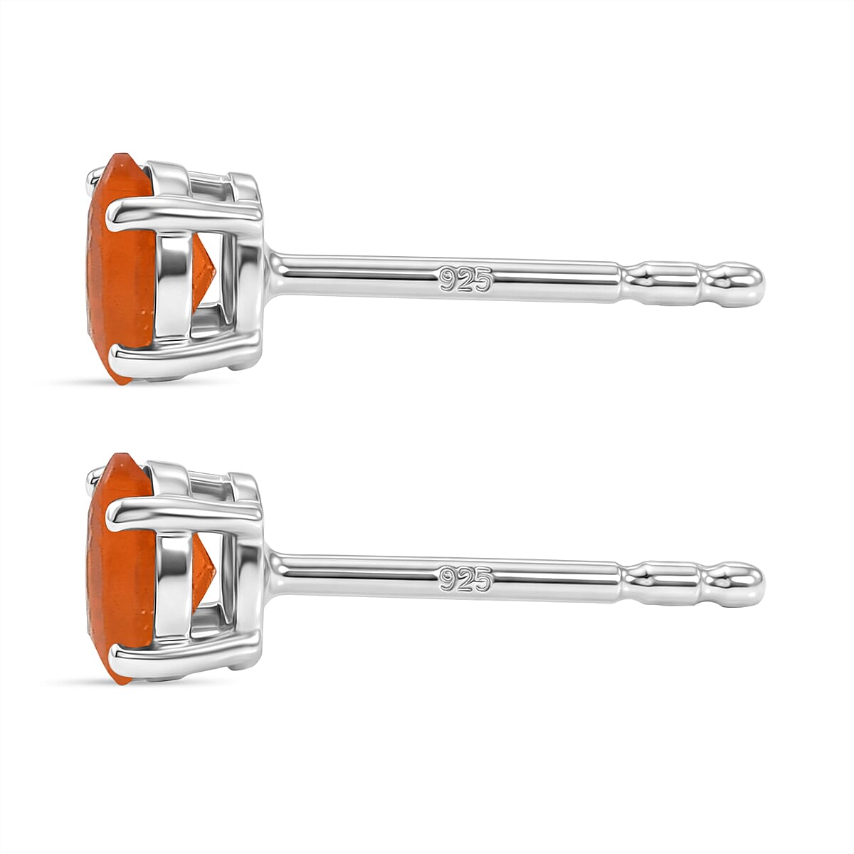 D'Joy - Fire Opal Solitaire Stud Push Post Earring in Platinum Overlay Sterling Silver