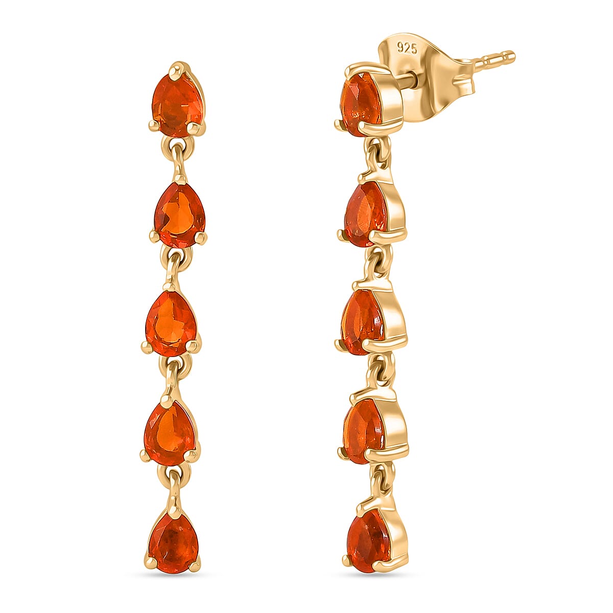 D'Joy - Fire Opal Dangling Earring with Push Post in Yellow Gold Plated Sterling Silver 1.09 Ct.