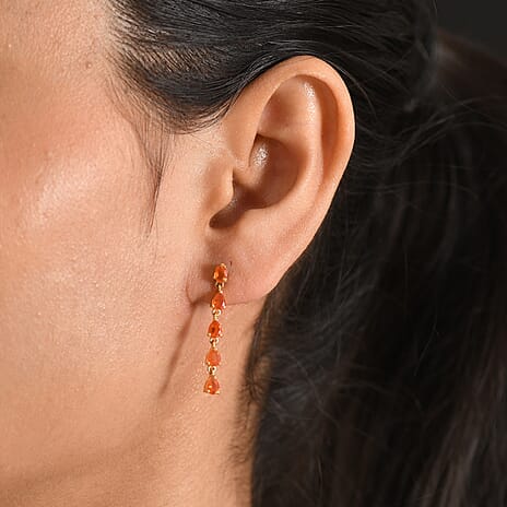 D'Joy - Fire Opal Dangling Earring with Push Post in Yellow Gold Plated Sterling Silver 1.09 Ct.