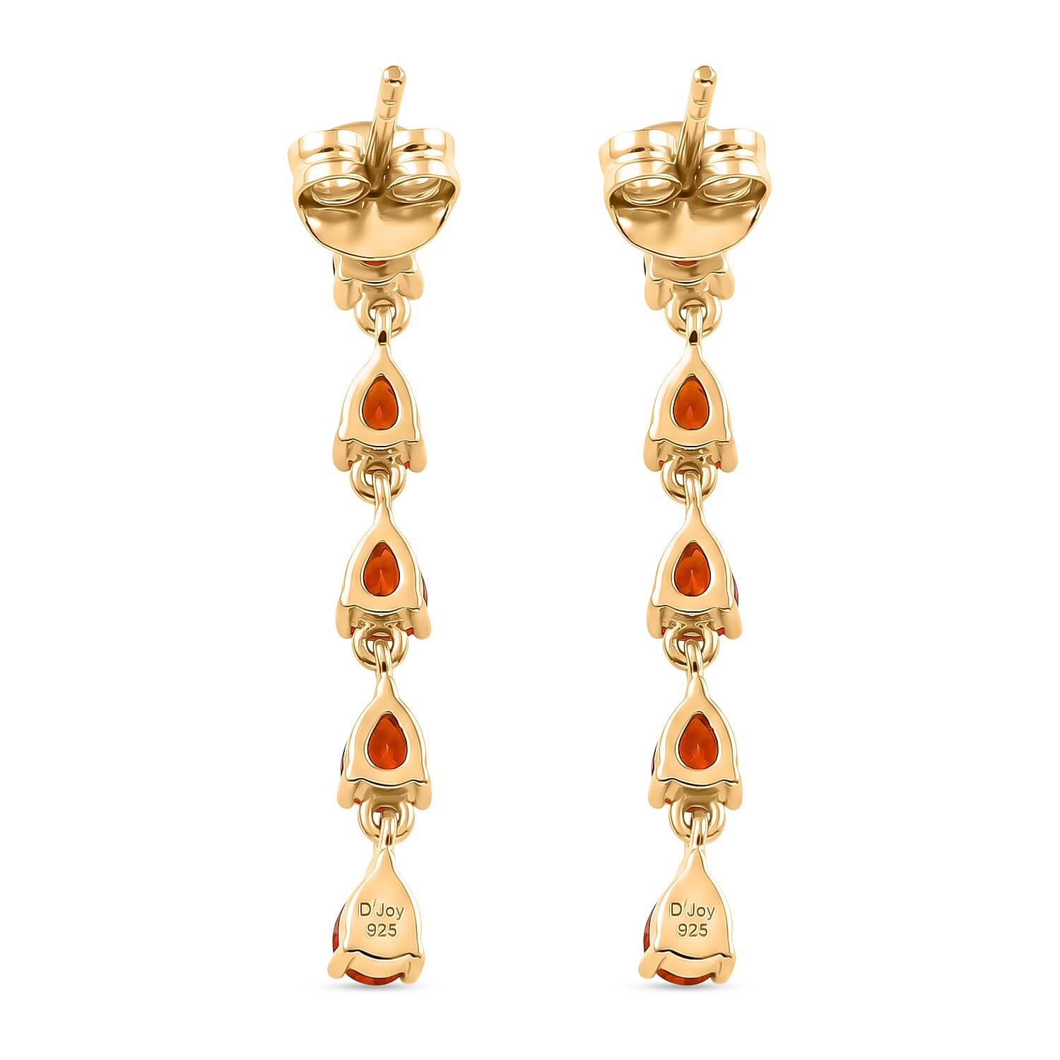 D'Joy - Fire Opal Dangling Earring with Push Post in Yellow Gold Plated Sterling Silver 1.09 Ct.
