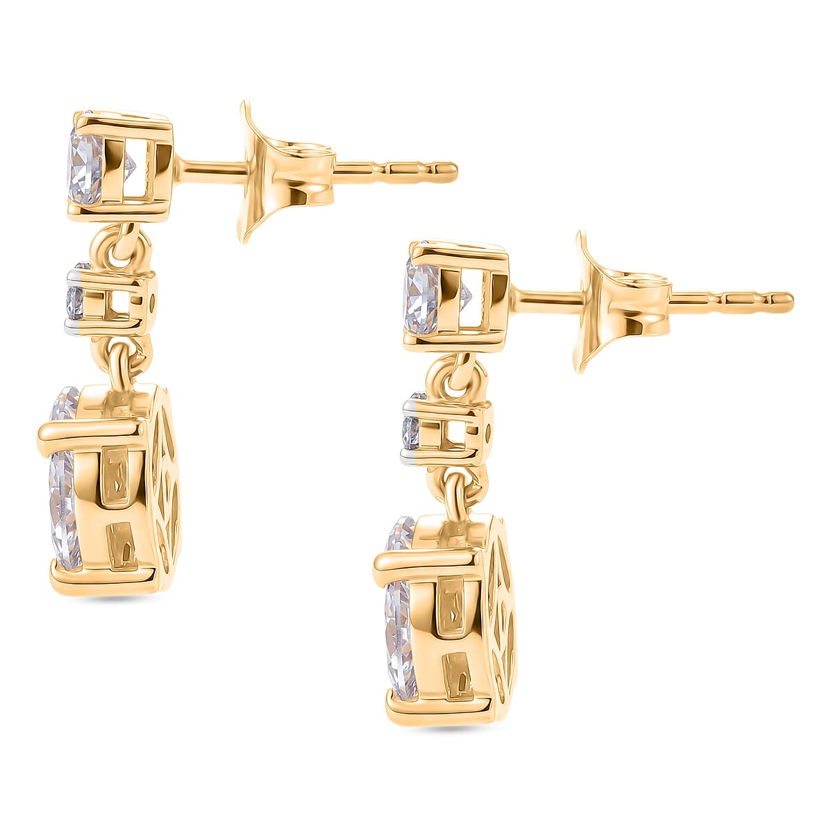 D'Joy - Moissanite Dangling Earring with Push Back in Yellow Gold Plated Sterling Silver 1.90 Ct.