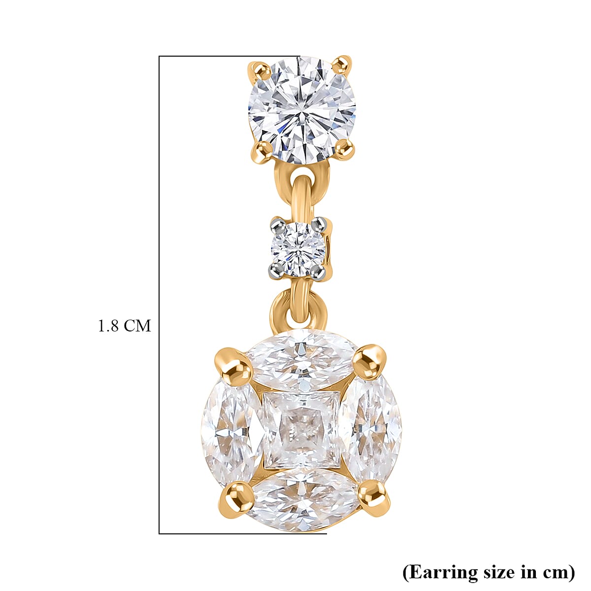 D'Joy - Moissanite Dangling Earring with Push Back in Yellow Gold Plated Sterling Silver 1.90 Ct.
