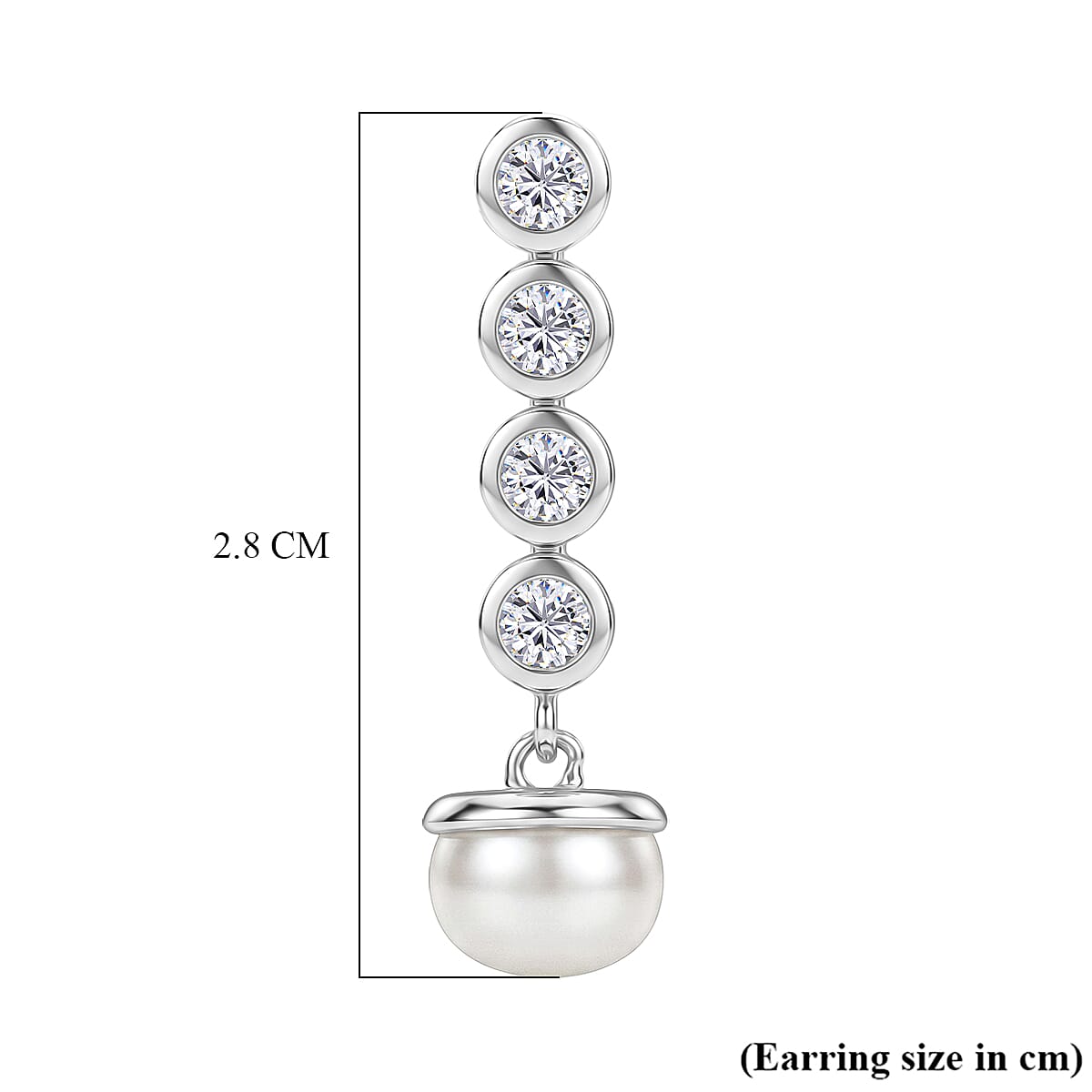 D'Joy - Moissanite & Fresh Water Pearl Dangling Earring with Push Back in Platinum Overlay Sterling Silver 5.46 Ct.