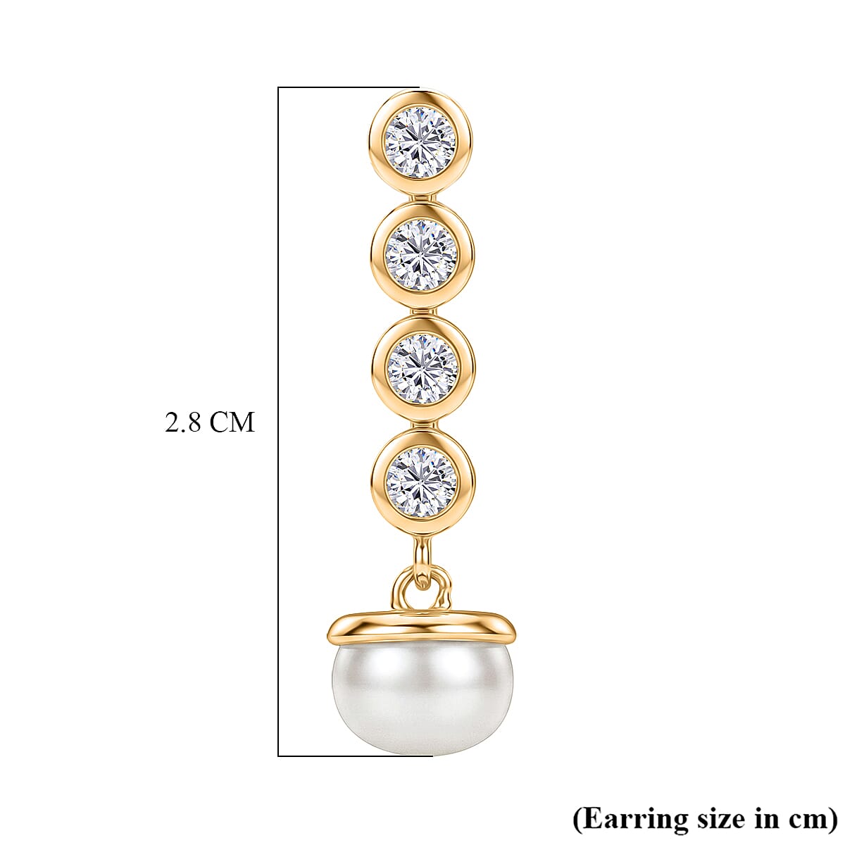 D'Joy - Moissanite & Fresh Water Pearl Dangling Earring with Push Back in Yellow Gold Plated Sterling Silver 5.60 Ct.