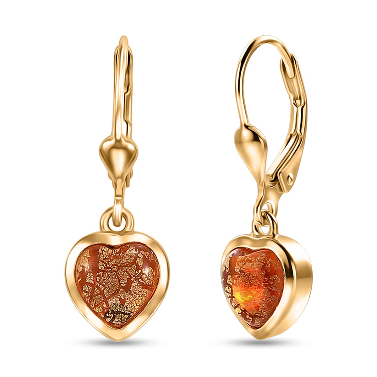GP Family Legacy Italy - Genuine Murano with 24K Gold & Blue Sapphire Lever Back Heart Earrings in 18K Gold Vermeil Sterling Silver