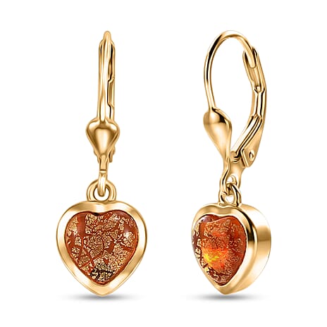 GP Family Legacy Italy - Genuine Murano with 24K Gold & Blue Sapphire Lever Back Heart Earrings in 18K Gold Vermeil Sterling Silver