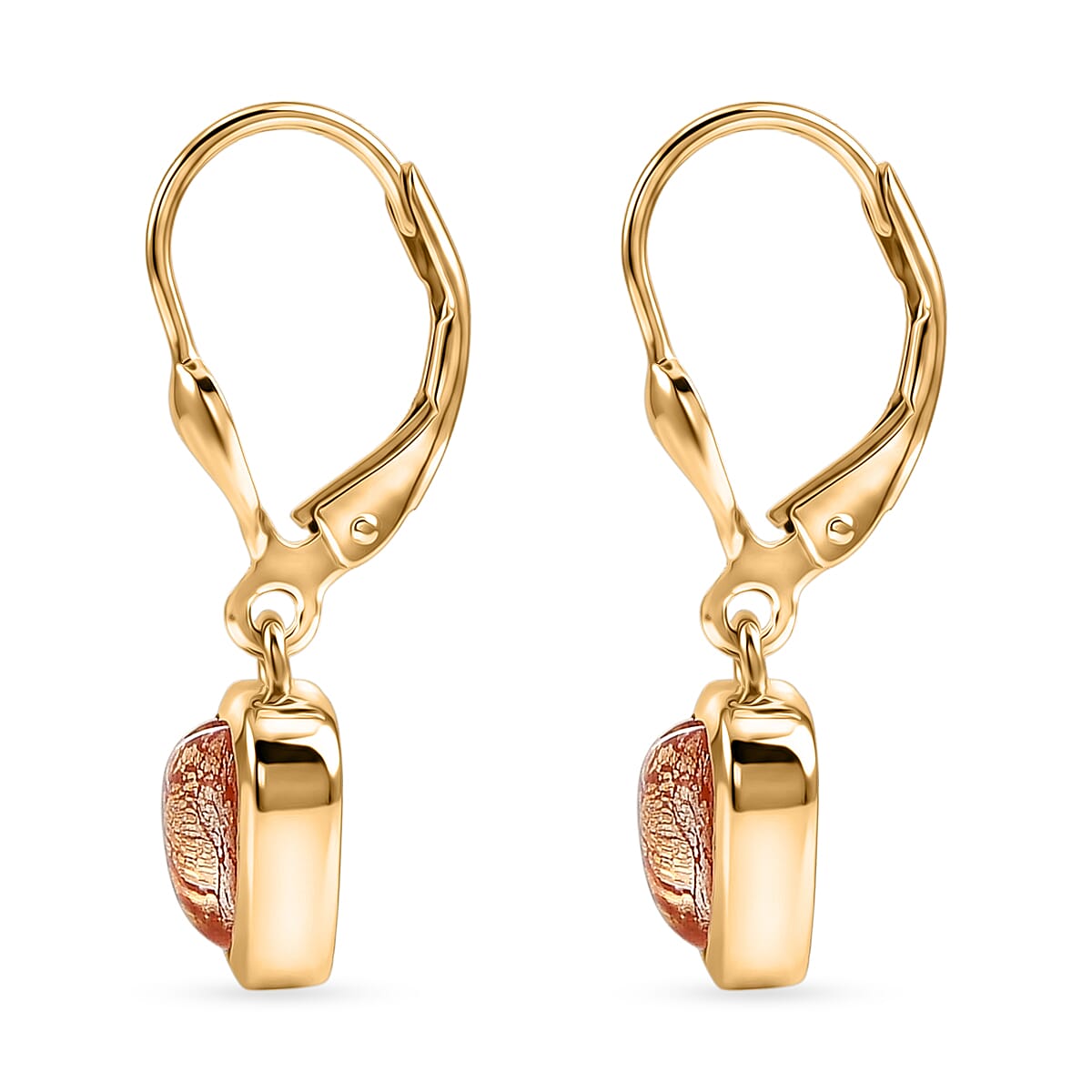 GP Family Legacy Italy - Genuine Murano with 24K Gold & Blue Sapphire Lever Back Heart Earrings in 18K Gold Vermeil Sterling Silver