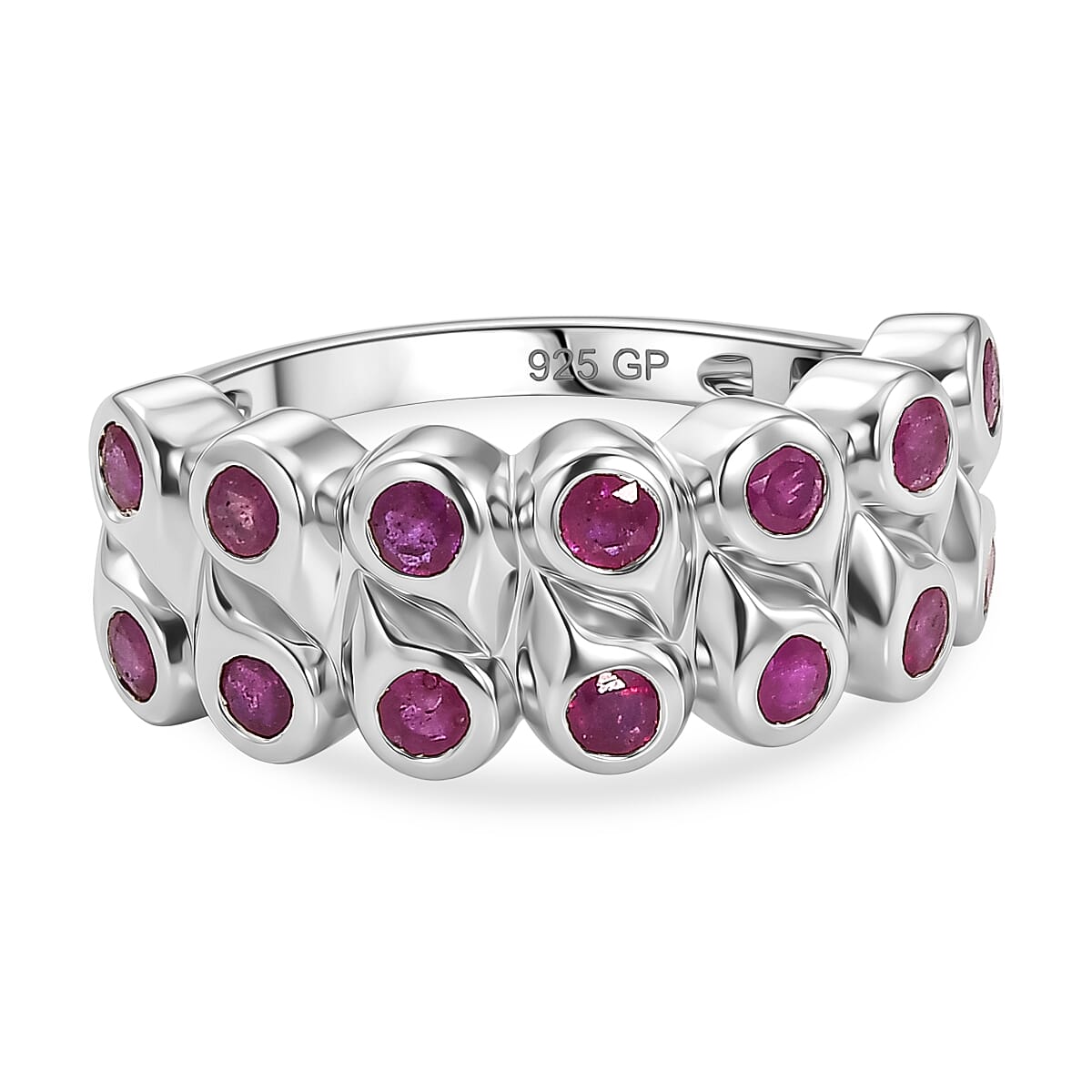 GP - African Ruby & Blue Sapphire Ring in Rhodium Overlay Sterling Silver 1.43 Ct.