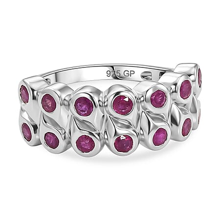 GP - African Ruby & Blue Sapphire Cluster Ring in Rhodium Overlay Sterling Silver 1.43 Ct. GP - African Ruby & Blue Sapphire Cluster Ring in Rhodium Overlay Sterling Silver 1.43 Ct.