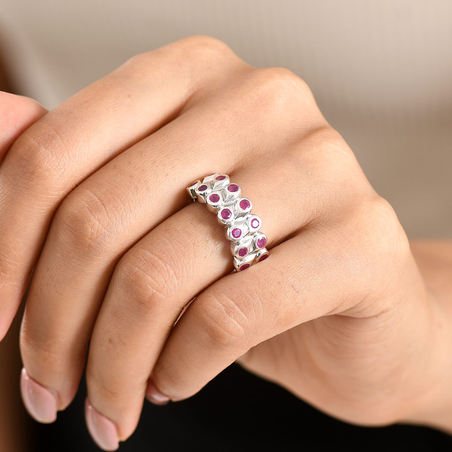 GP - African Ruby & Blue Sapphire Ring in Rhodium Overlay Sterling Silver 1.43 Ct.