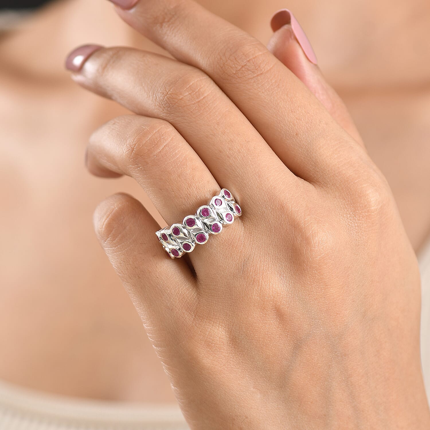 GP - African Ruby & Blue Sapphire Ring in Rhodium Overlay Sterling Silver 1.43 Ct.
