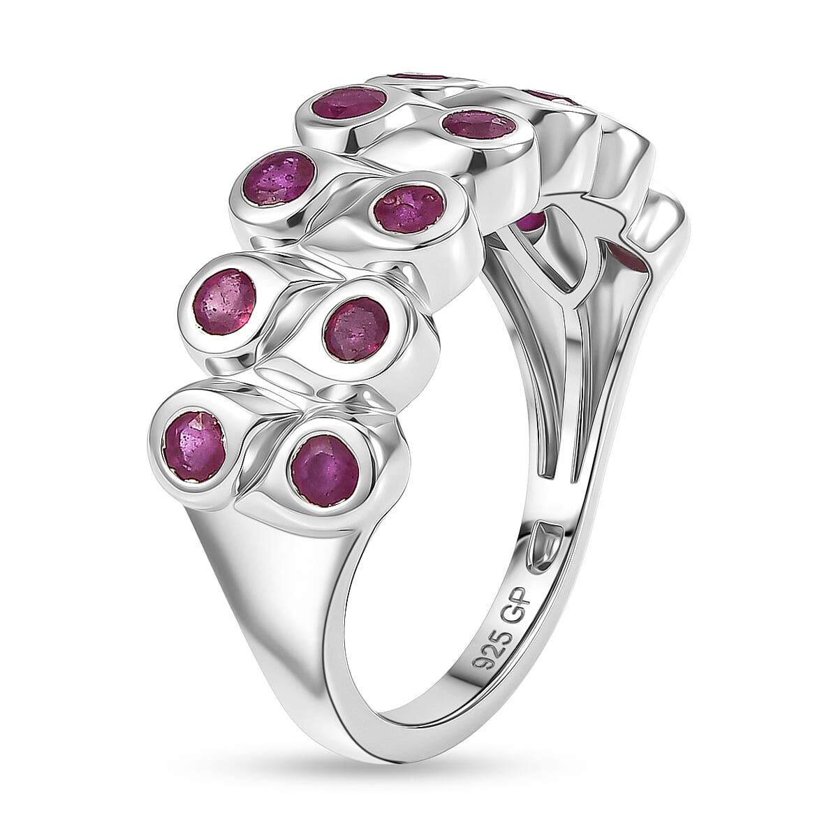 GP - African Ruby & Blue Sapphire Ring in Rhodium Overlay Sterling Silver 1.43 Ct.
