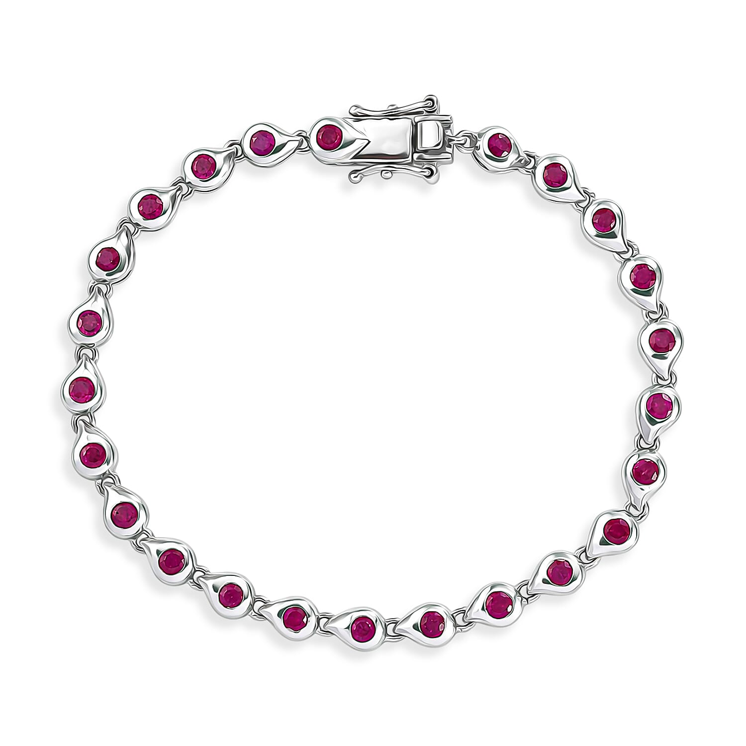 GP - African Ruby & Blue Sapphire Linking Bracelet (Size - 7.5) with GB Lock Box in Rhodium Overlay Sterling Silver 4.26 Ct.