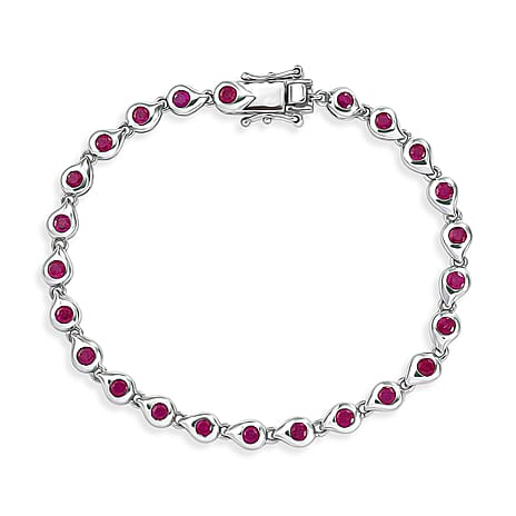 GP - African Ruby & Blue Sapphire Linking Bracelet (Size - 7.5) with GB Lock Box in Rhodium Overlay Sterling Silver 4.26 Ct.