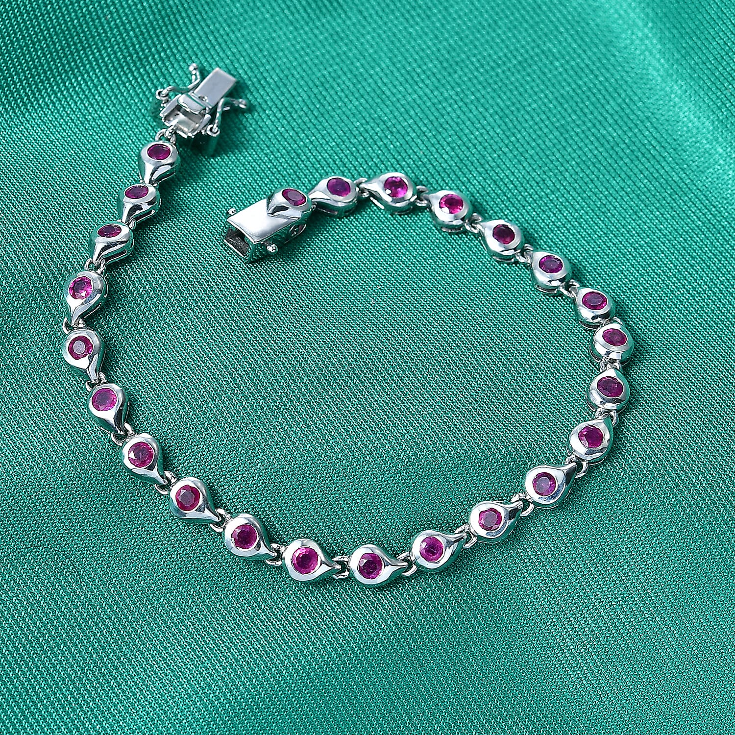 GP - African Ruby & Blue Sapphire Linking Bracelet (Size - 7.5) with GB Lock Box in Rhodium Overlay Sterling Silver 4.26 Ct.