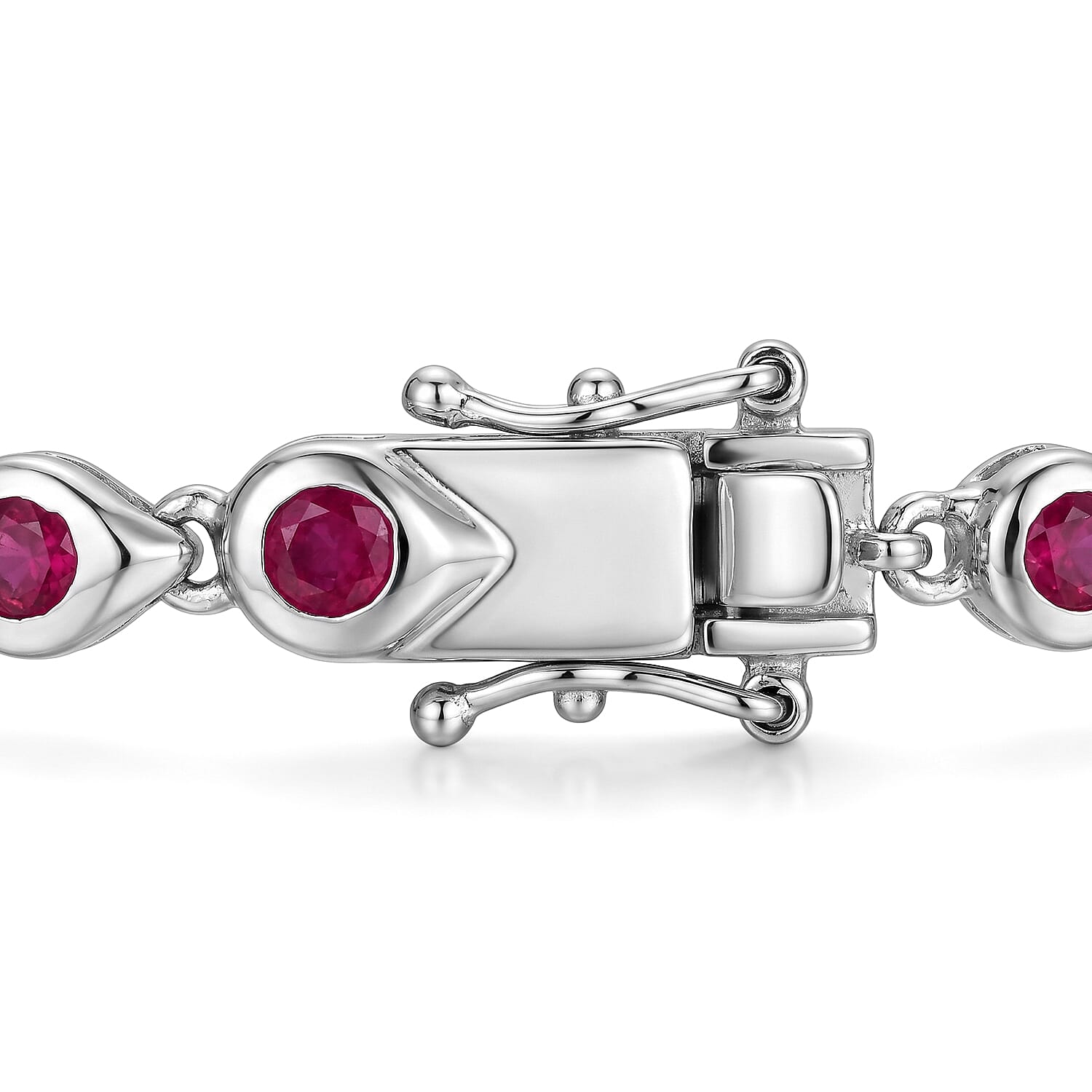 GP - African Ruby & Blue Sapphire Linking Bracelet (Size - 7.5) with GB Lock Box in Rhodium Overlay Sterling Silver 4.26 Ct.