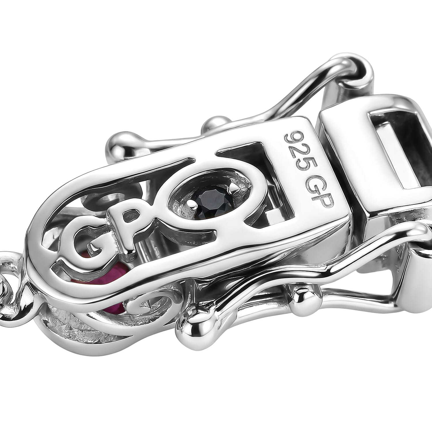 GP - African Ruby & Blue Sapphire Linking Bracelet (Size - 7.5) with GB Lock Box in Rhodium Overlay Sterling Silver 4.26 Ct.