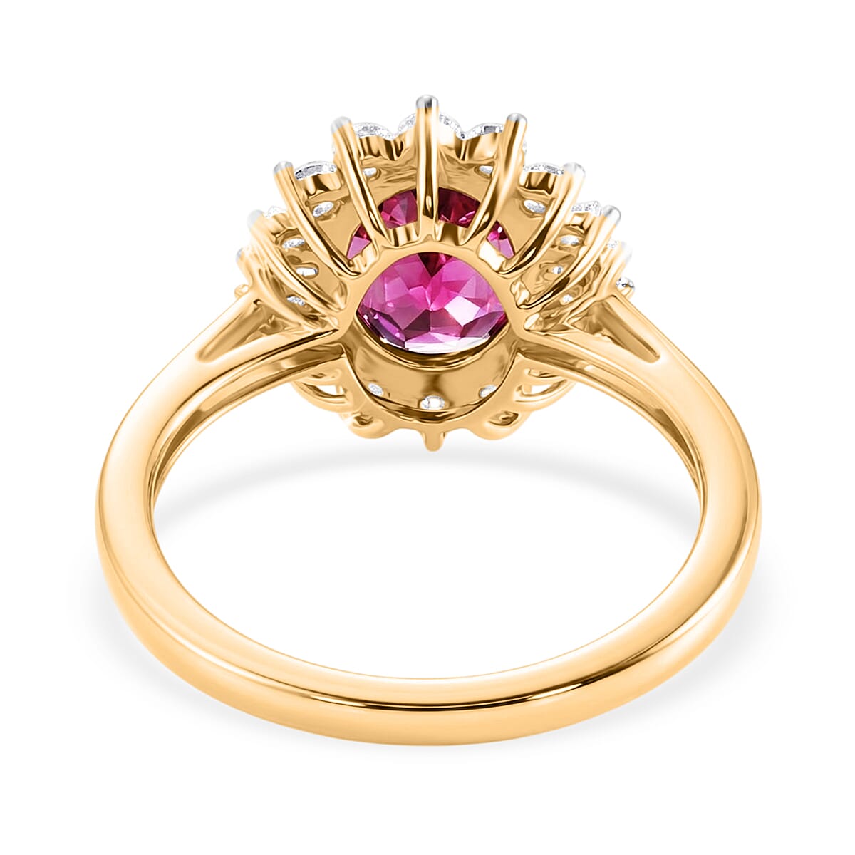 9K Yellow Gold AAA Natural Radiant Ember Garnet & Lab Grown Diamond Halo Ring 2.72 Ct.