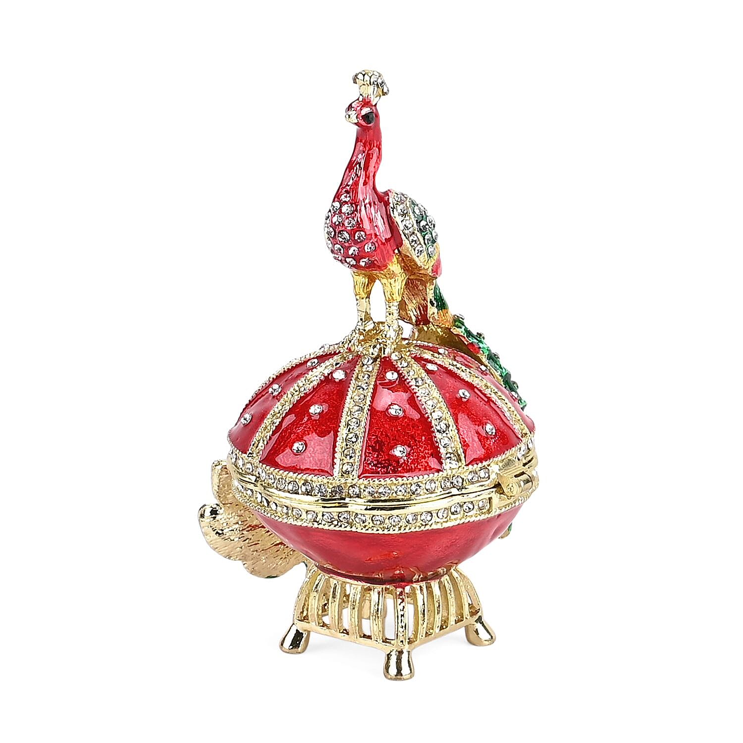 LIVMORE Peacock Shaped Trinket Storage Box  (Size 6x7x10 cm) - Red
