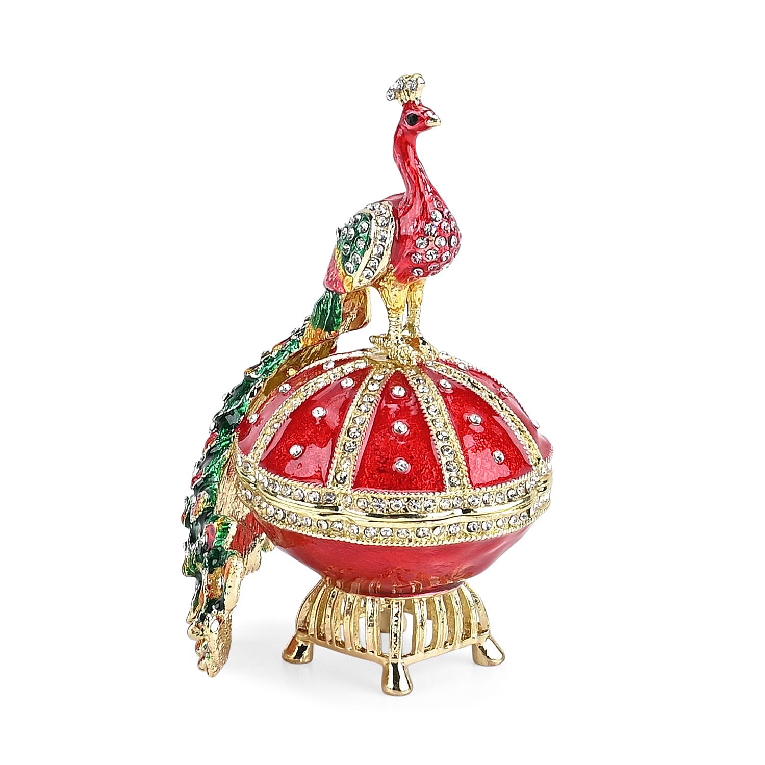 LIVMORE Peacock Shaped Trinket Storage Box  (Size 6x7x10 cm) - Red