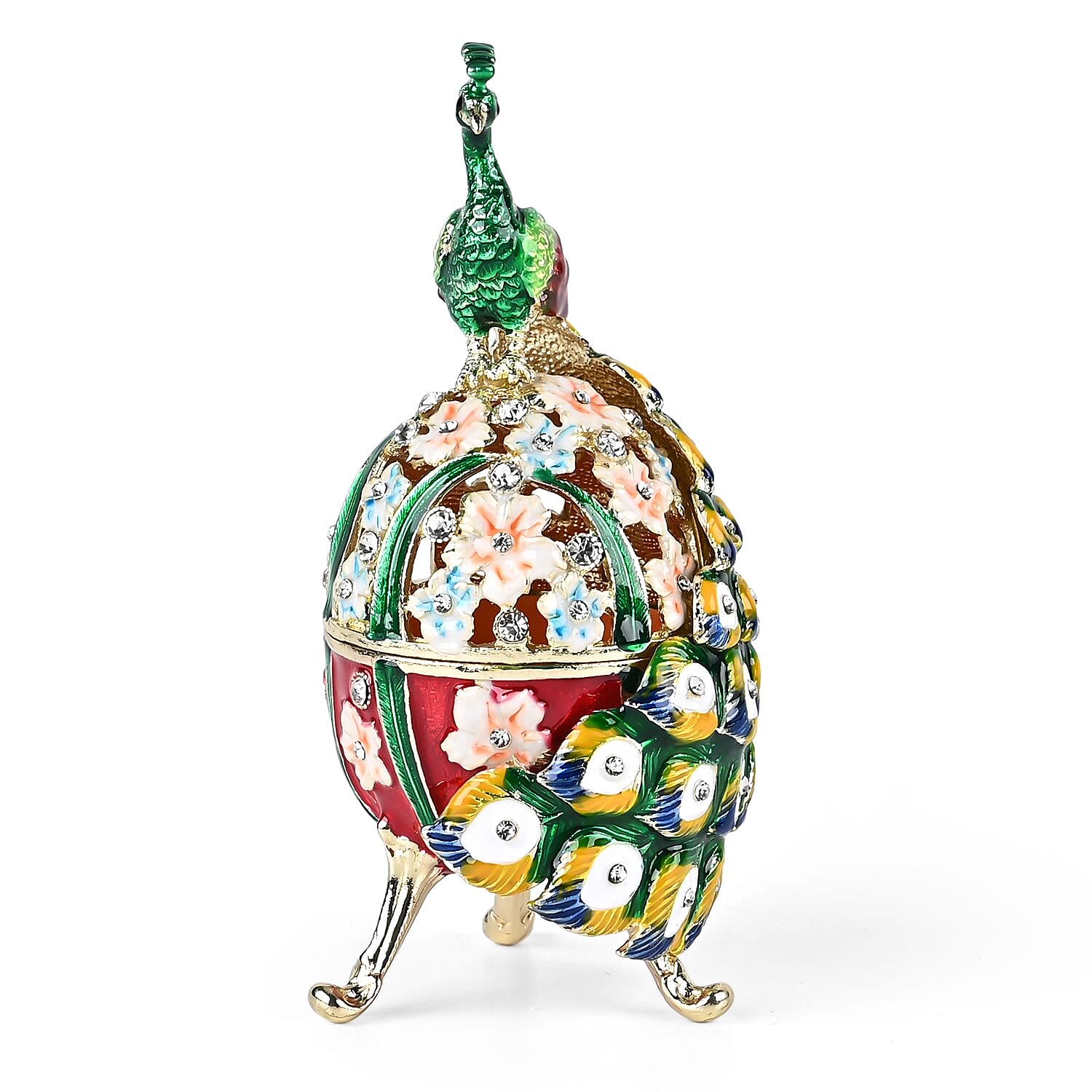 LIVMORE Peacock Shaped Egg Trinket Storage Box (Size 6x5x14 cm) - Green