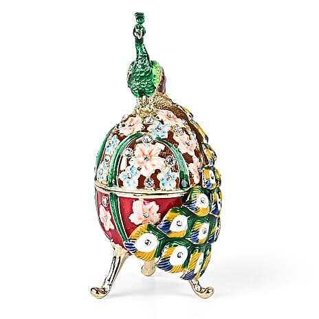 LIVMORE Peacock Shaped Egg Trinket Storage Box (Size 6x5x14 cm) - Green