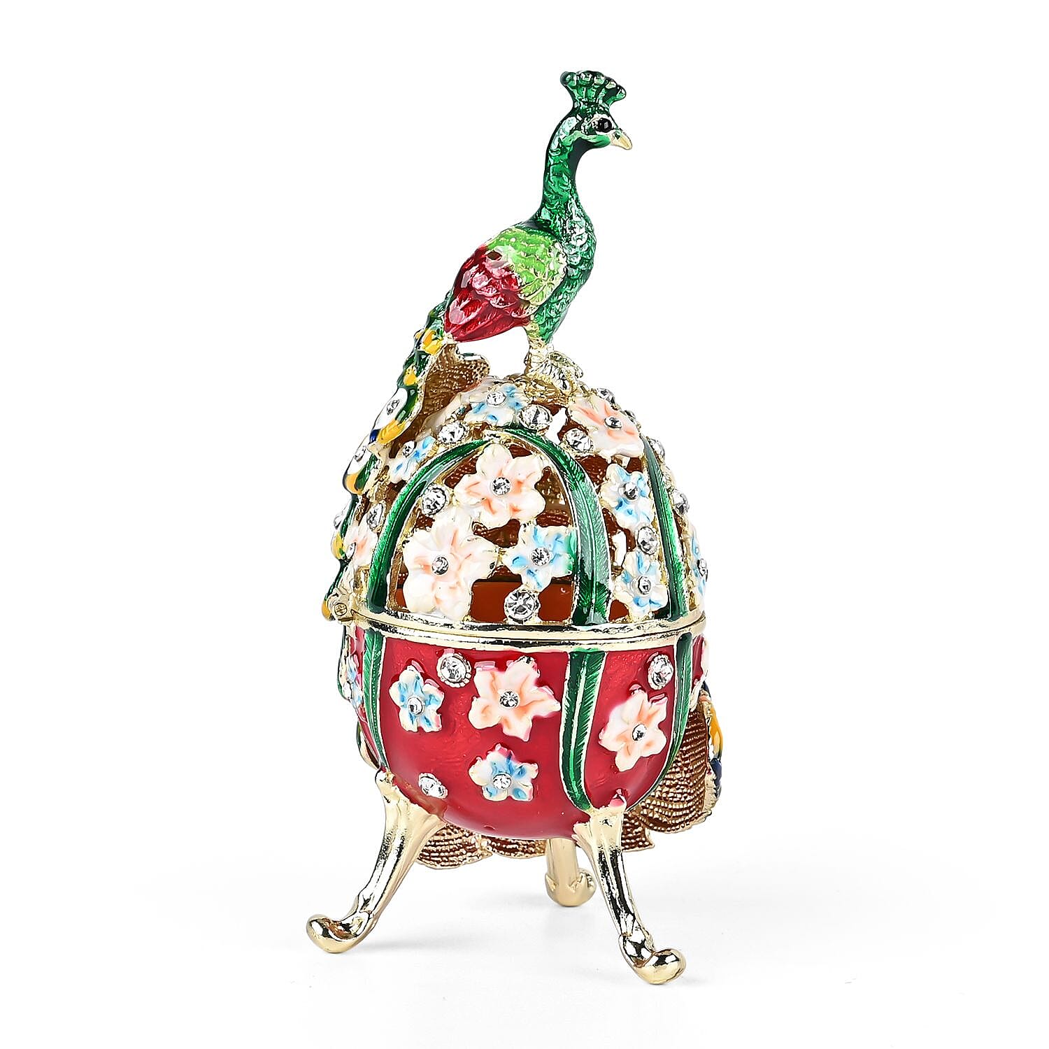 LIVMORE Peacock Shaped Egg Trinket Storage Box (Size 6x5x14 cm) - Green