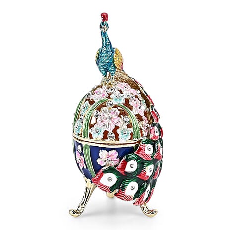 LIVMORE Peacock Shaped Egg Trinket Storage Box (Size 6x5x14 cm) - Blue