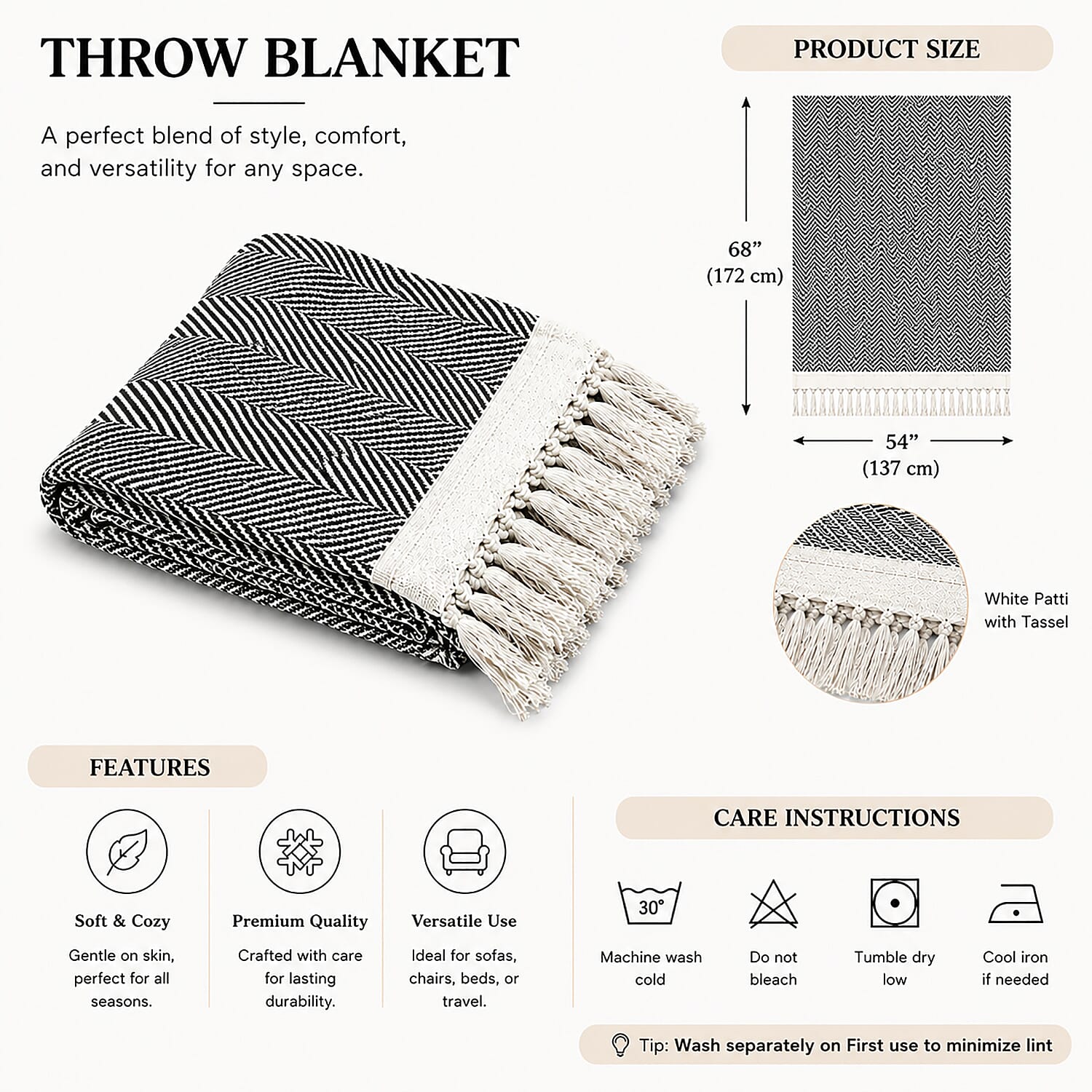 LIVMORE Cotton Patterned Throw Blanket