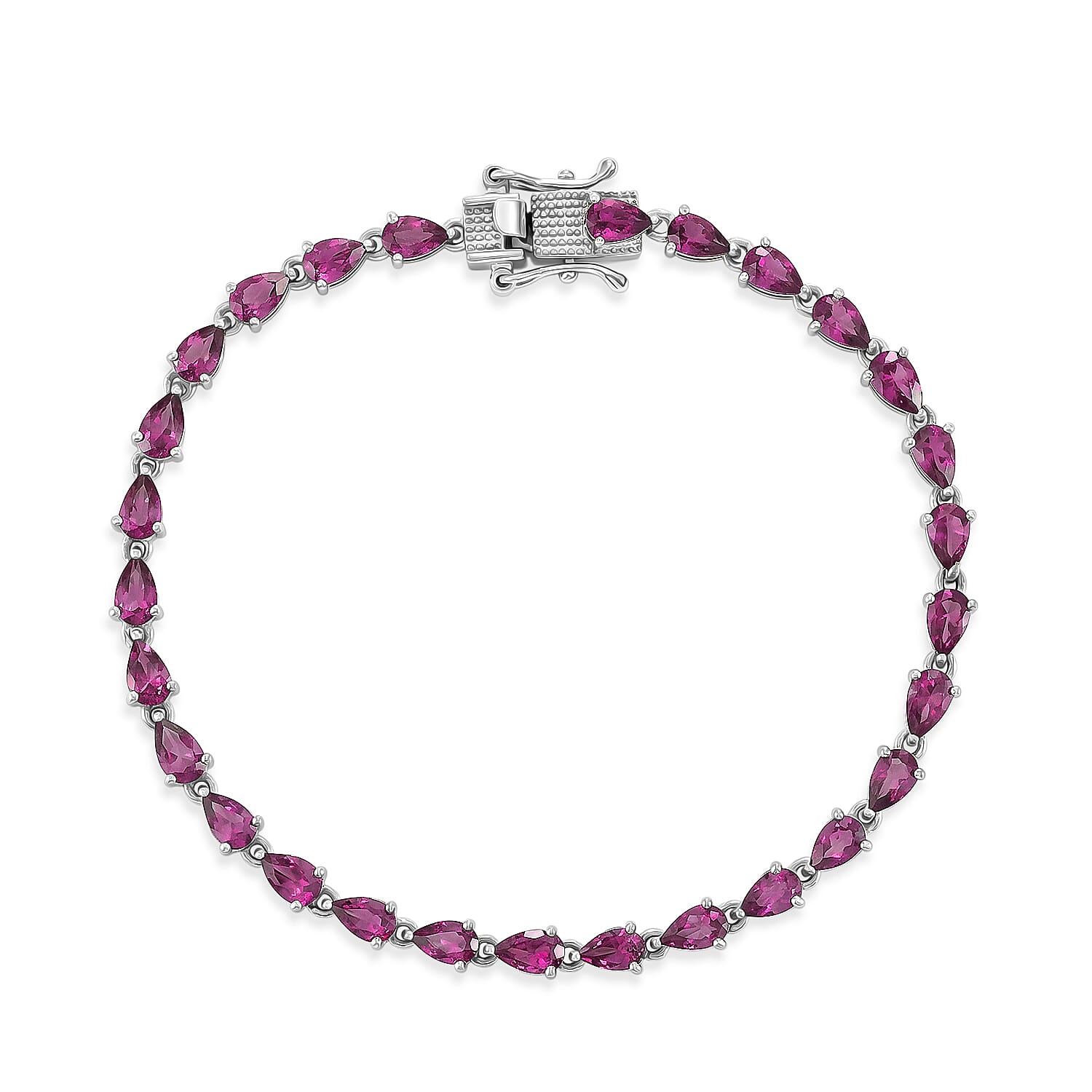 D'Joy - Radiant Ember Garnet Cluster Bracelet (Size - 7) with GB Lock Box in Rhodium Overlay Sterling Silver 7.61 Ct.