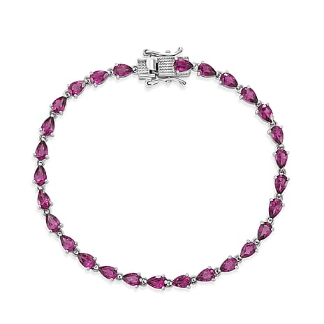 D'Joy - Radiant Ember Garnet Cluster Bracelet (Size - 7) with GB Lock Box in Rhodium Overlay Sterling Silver 7.61 Ct.