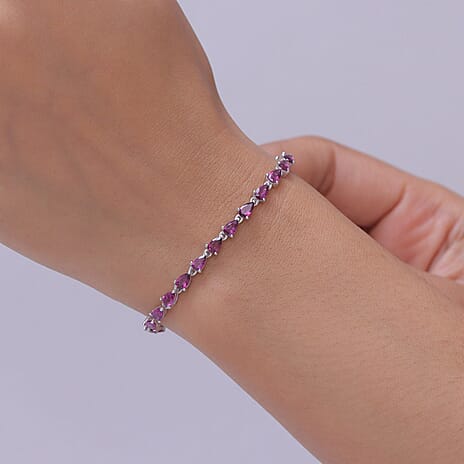 D'Joy - Natural Radiant Ember Garnet Bracelet (Size - 7) with Lock Box in Rhodium Overlay Sterling Silver 7.61 Ct.