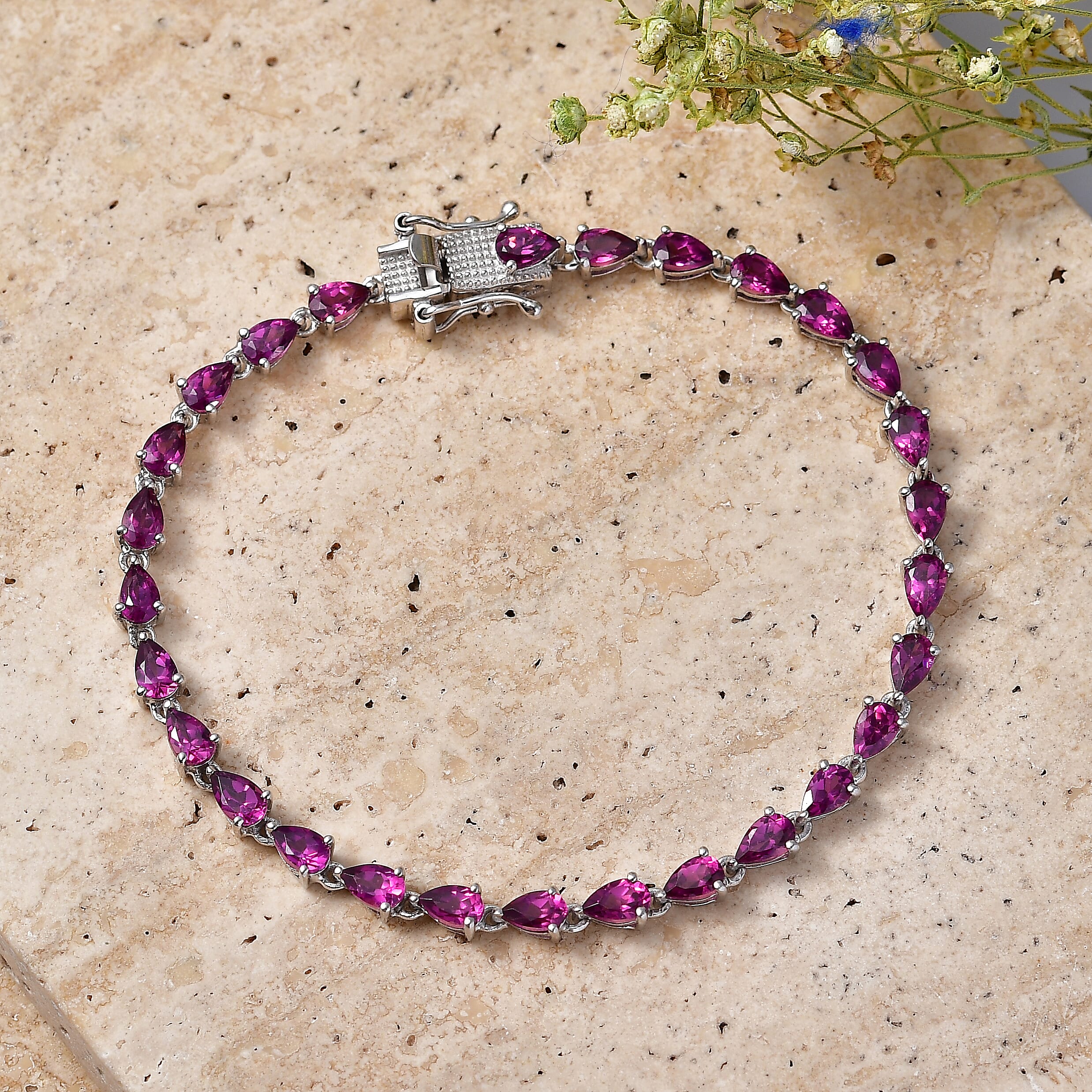 D'Joy - Radiant Ember Garnet Cluster Bracelet (Size - 7) with GB Lock Box in Rhodium Overlay Sterling Silver 7.61 Ct.