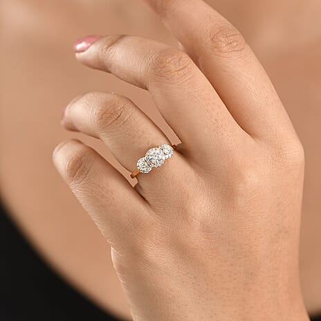 Luxuriant - Lab Grown Diamond (SI-G-H) Halo Ring in 18K Vermeil Yellow Gold Plated Sterling Silver 0.76 Ct.