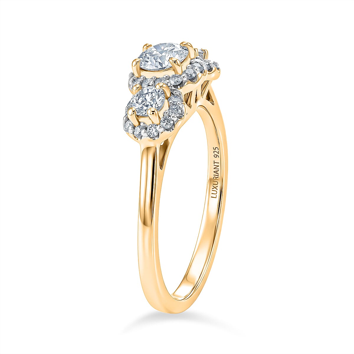 Luxuriant - Lab Grown Diamond (SI-G-H) Halo Ring in 18K Vermeil Yellow Gold Plated Sterling Silver 0.76 Ct.