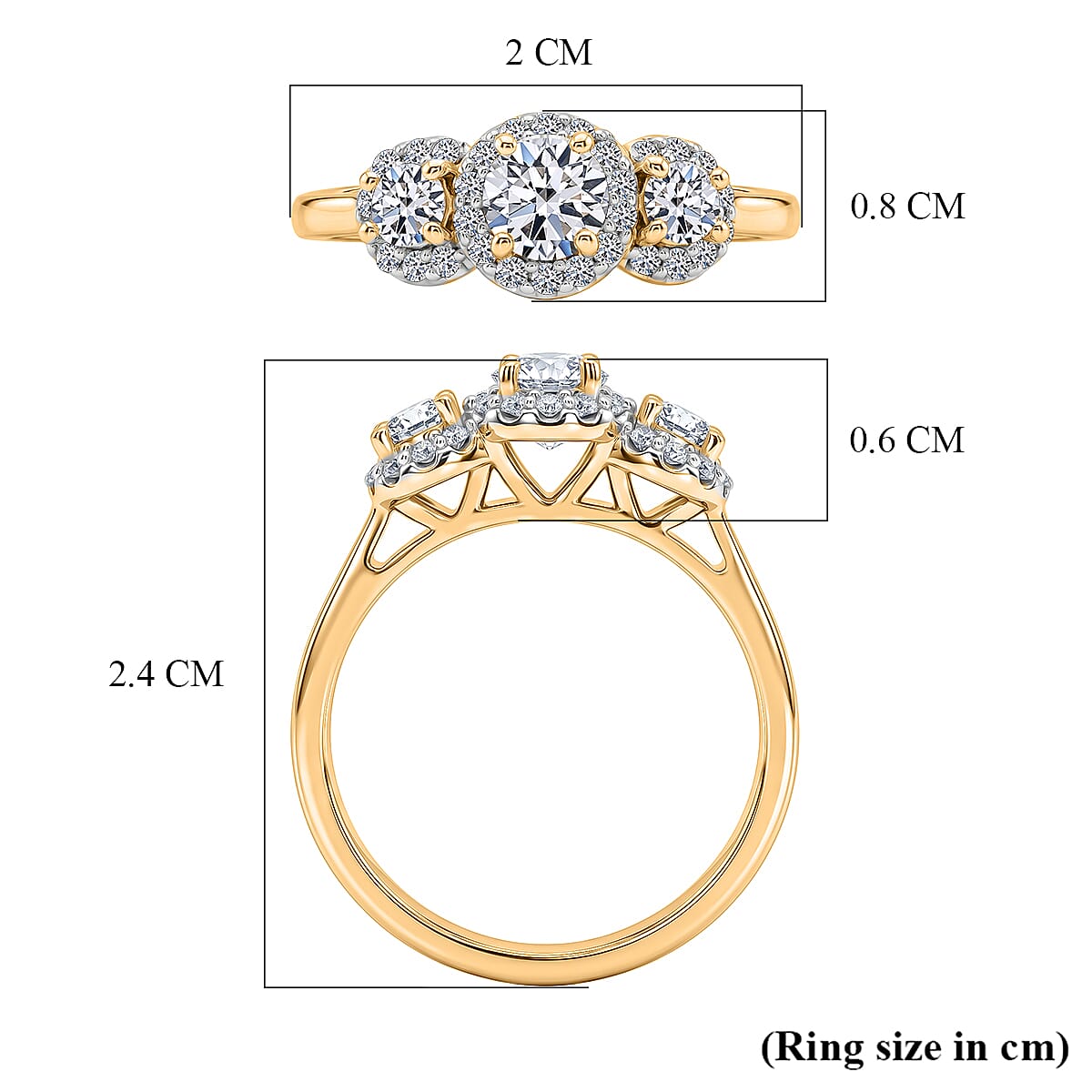 Luxuriant - Lab Grown Diamond (SI-G-H) Halo Ring in 18K Vermeil Yellow Gold Plated Sterling Silver 0.76 Ct.