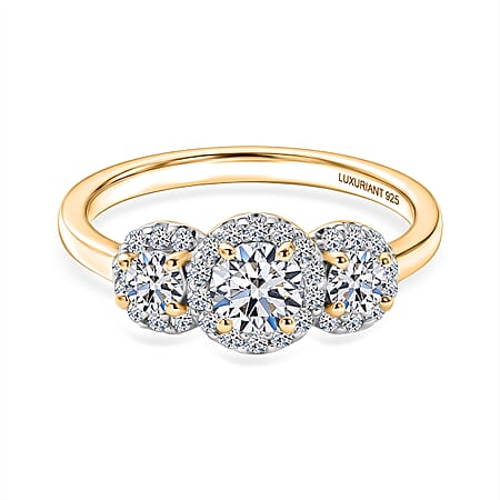 Luxuriant - Lab Grown Diamond (SI/G-H) Three-stone Halo Ring in 18K Vermeil Yellow Gold Plated Sterling Silver