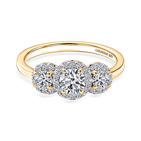 Luxuriant - Lab Grown Diamond (SI-G-H) Halo Ring in 18K Vermeil Yellow Gold Plated Sterling Silver 0.76 Ct.