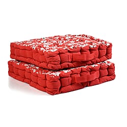 LIVMORE Set of 2 - Printed Cozy Floor Cushion (40x40x8 cm) - Pink