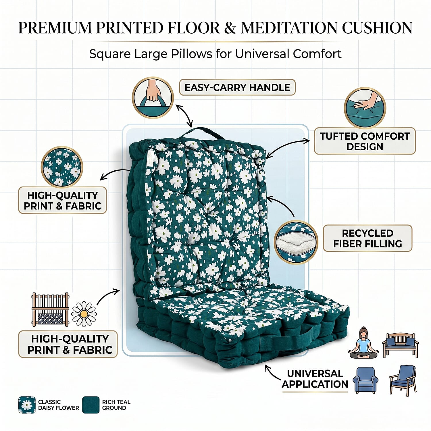 LIVMORE Cotton Printed Cushion Cover (Size 40x8 cm) - Green