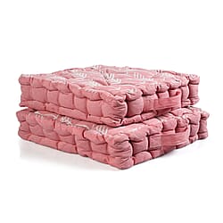 LIVMORE Set of 2 - Printed Cozy Floor Cushion (40x40x8 cm) - Pink