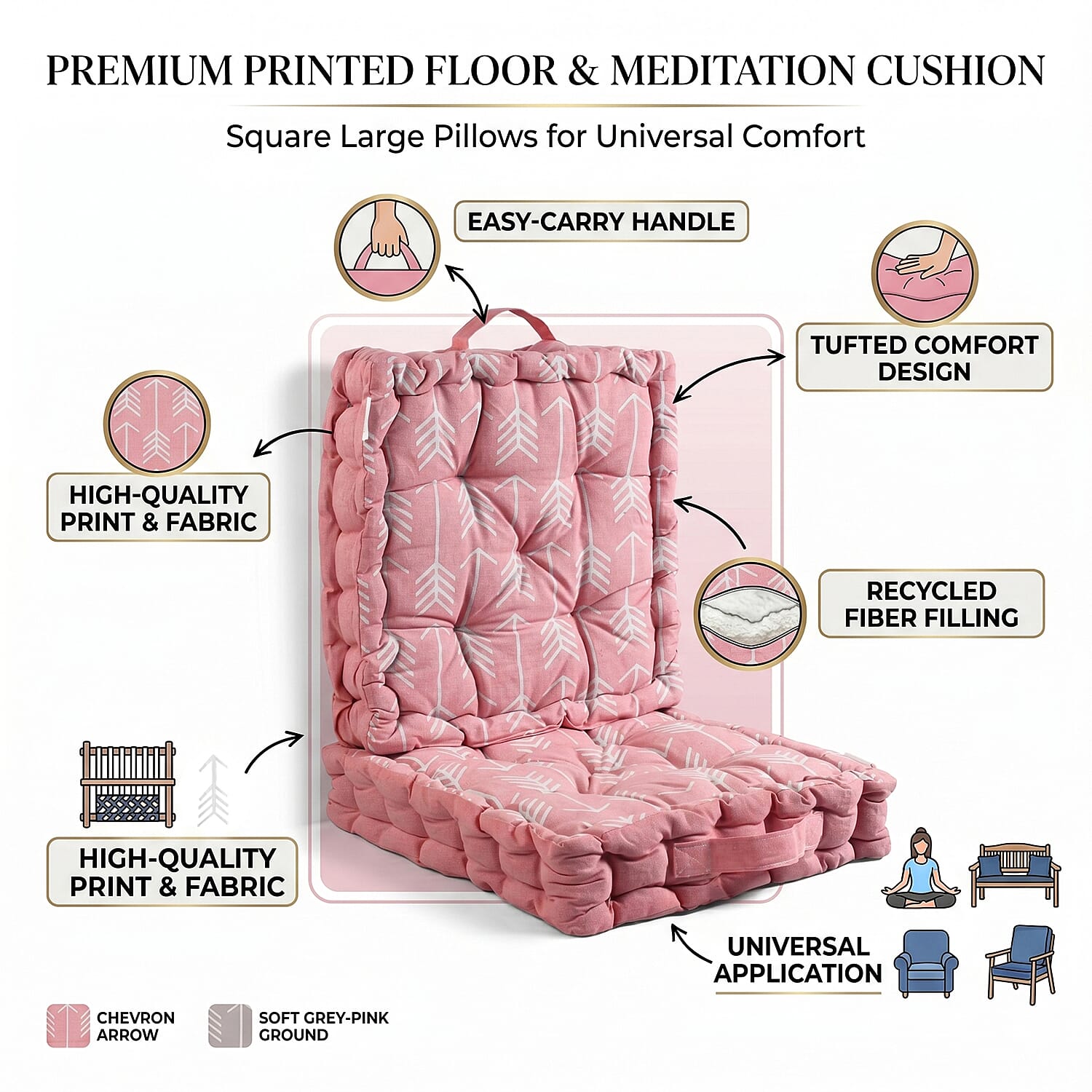 LIVMORE Cotton Printed Cushion Cover (Size 40x8 cm) - Pink