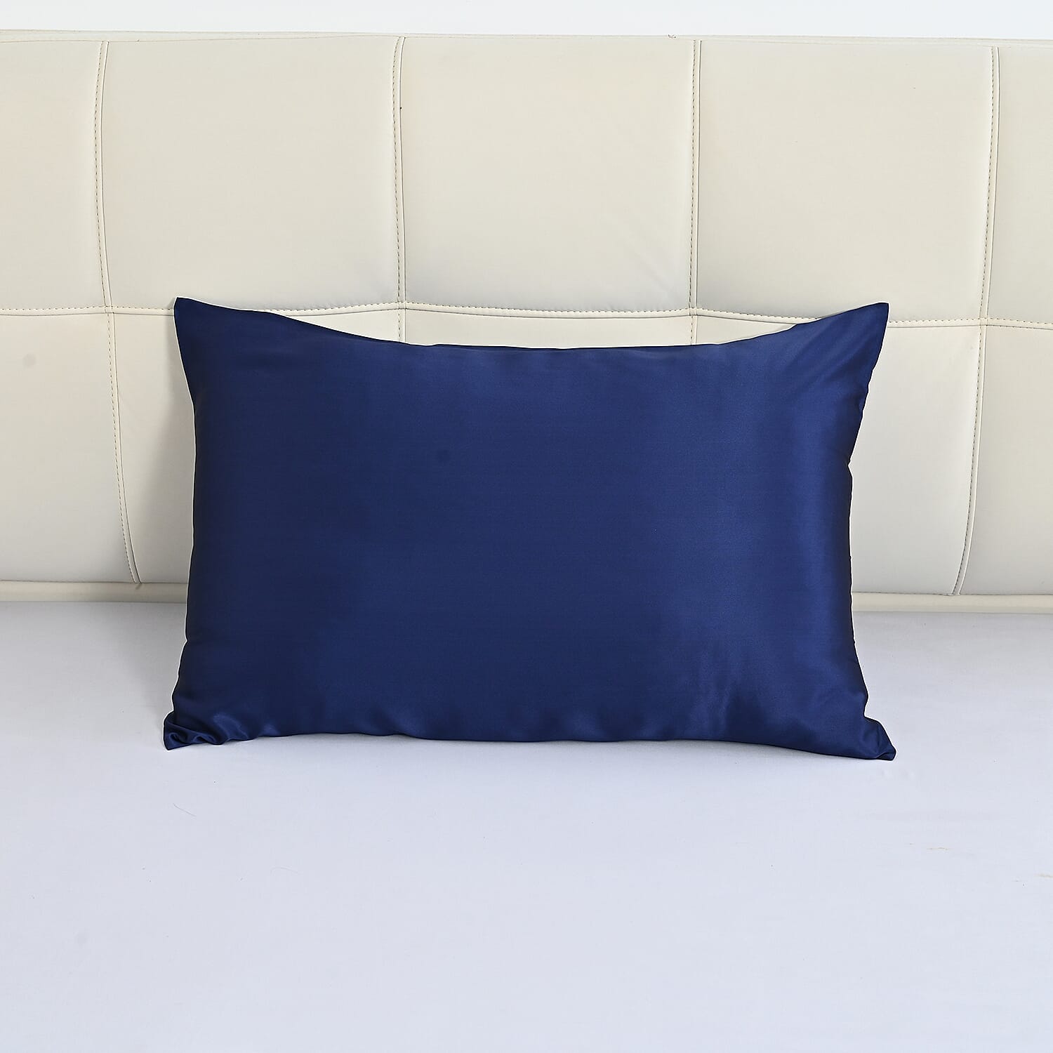 La Marey Signature Mulberry Silk Patterned Pillowcase with MOP Button Closure (Size 50x75 cm) - Navy