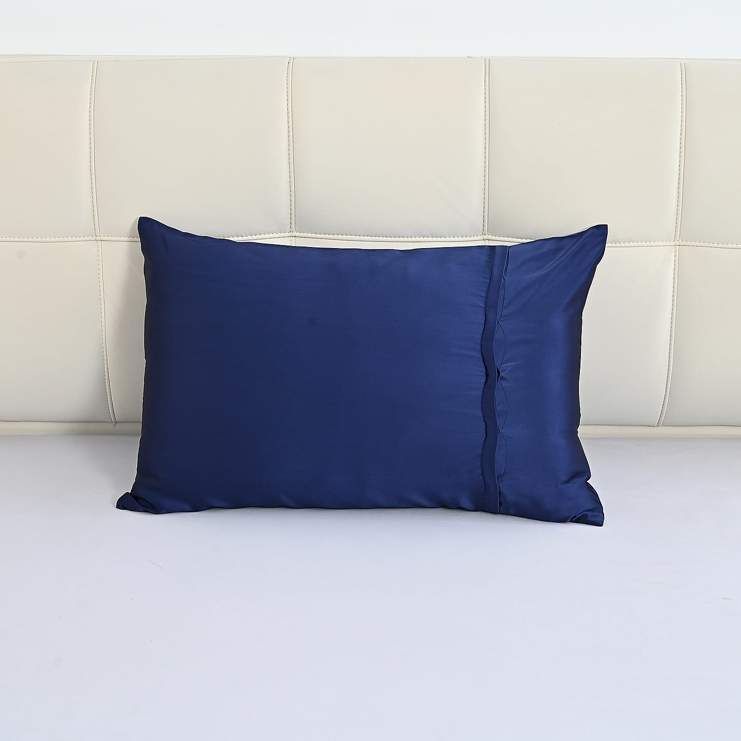 La Marey Signature Mulberry Silk Patterned Pillowcase with MOP Button Closure (Size 50x75 cm) - Navy