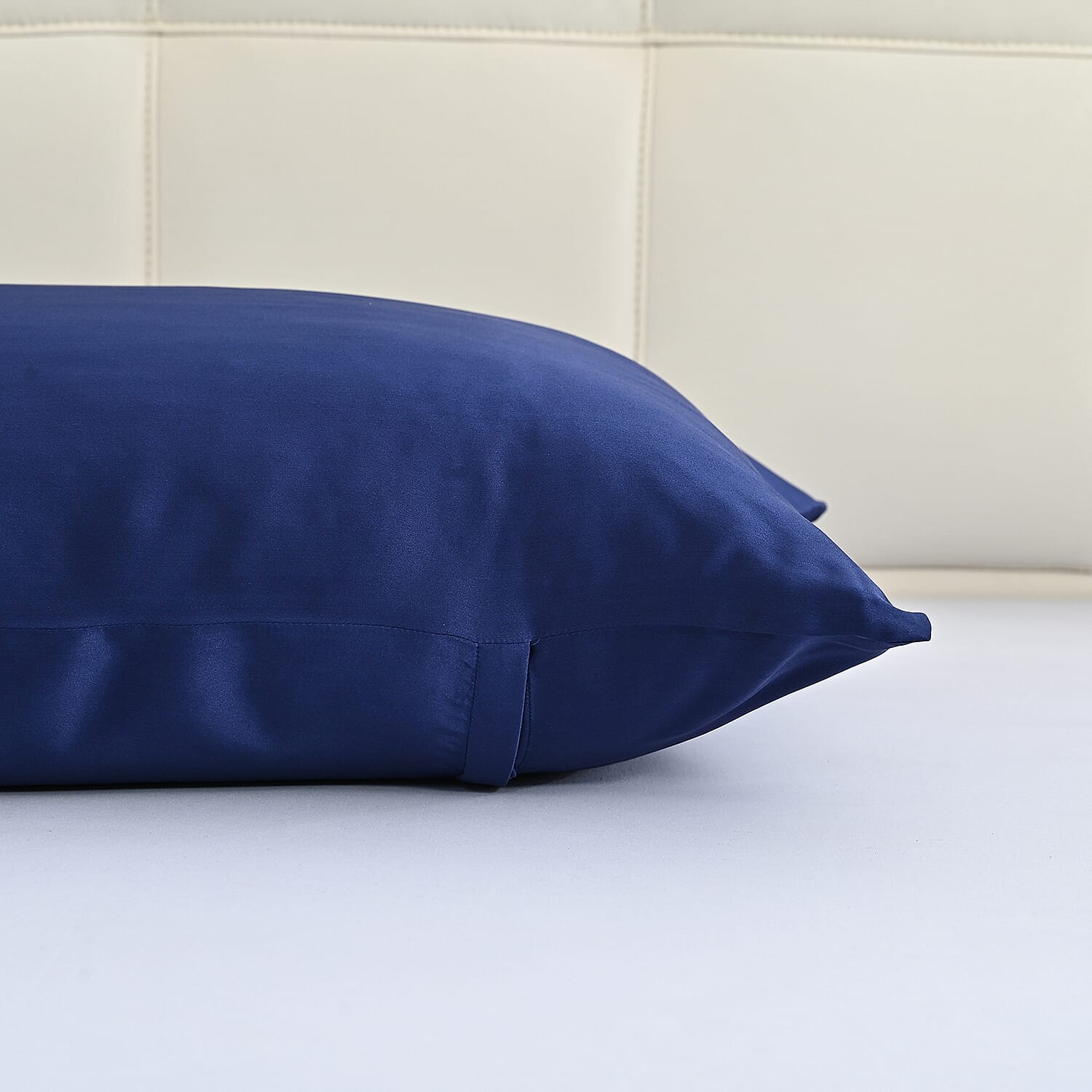 La Marey Signature Mulberry Silk Patterned Pillowcase with MOP Button Closure (Size 50x75 cm) - Navy