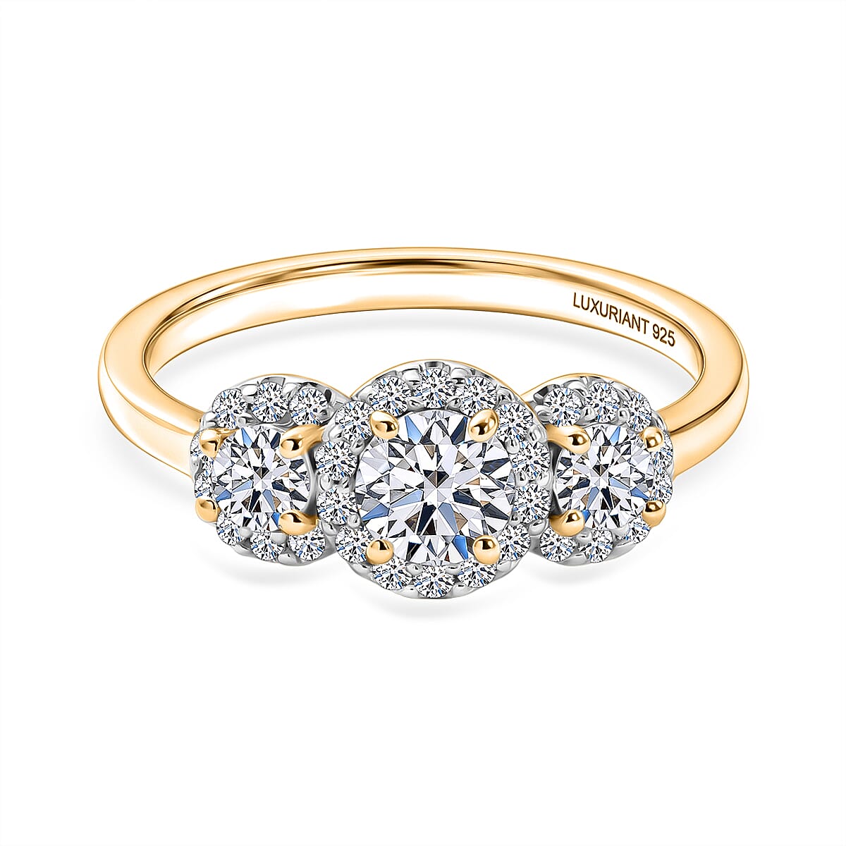 Luxuriant - Lab Grown Diamond (SI-G-H) Halo Ring in 18K Vermeil Yellow Gold Plated Sterling Silver 0.76 Ct.