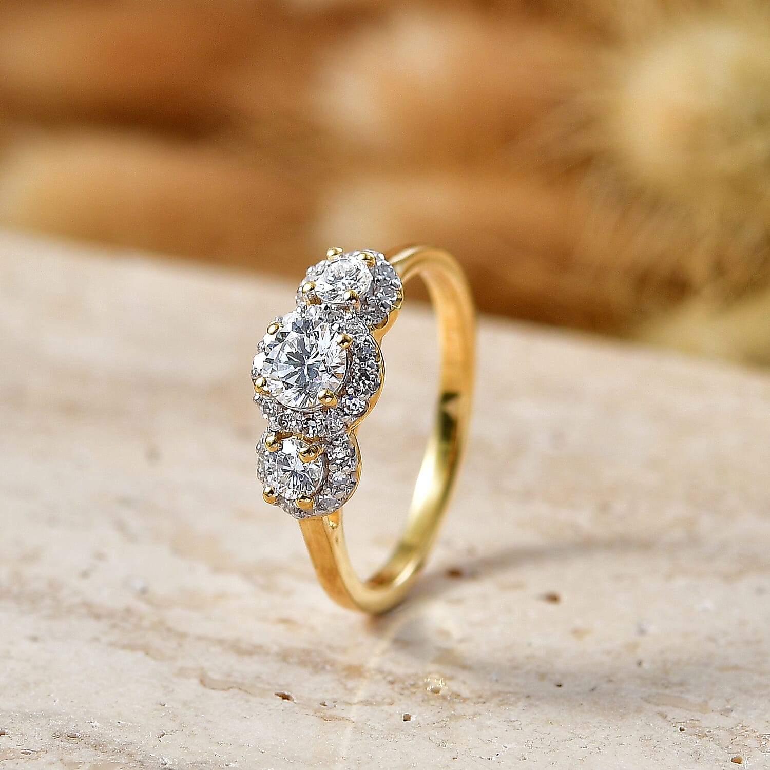 Luxuriant Lab Grown Diamond Halo Ring in 18K YG VermeilSterling Silver  0.760  Ct.